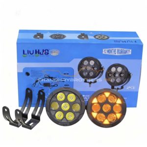 HJG NEW 5+2 LED SMD LIGHTS WITH PROJECTOR LENS-WHITE YELLOW WITH DRL & HARNESS-EXTERNAL-LED-140WATT (EL-42)