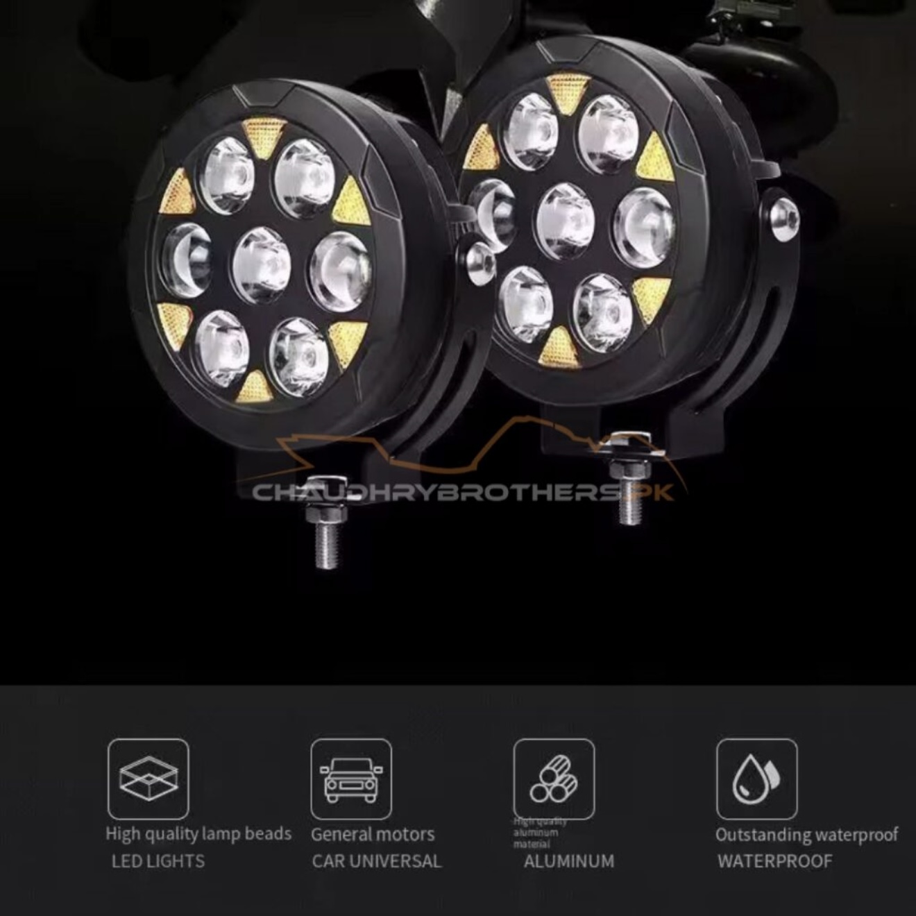 HJG NEW 5+2 LED SMD LIGHTS WITH PROJECTOR LENS-WHITE YELLOW WITH DRL & HARNESS-EXTERNAL-LED-140WATT (EL-42) - Image 4