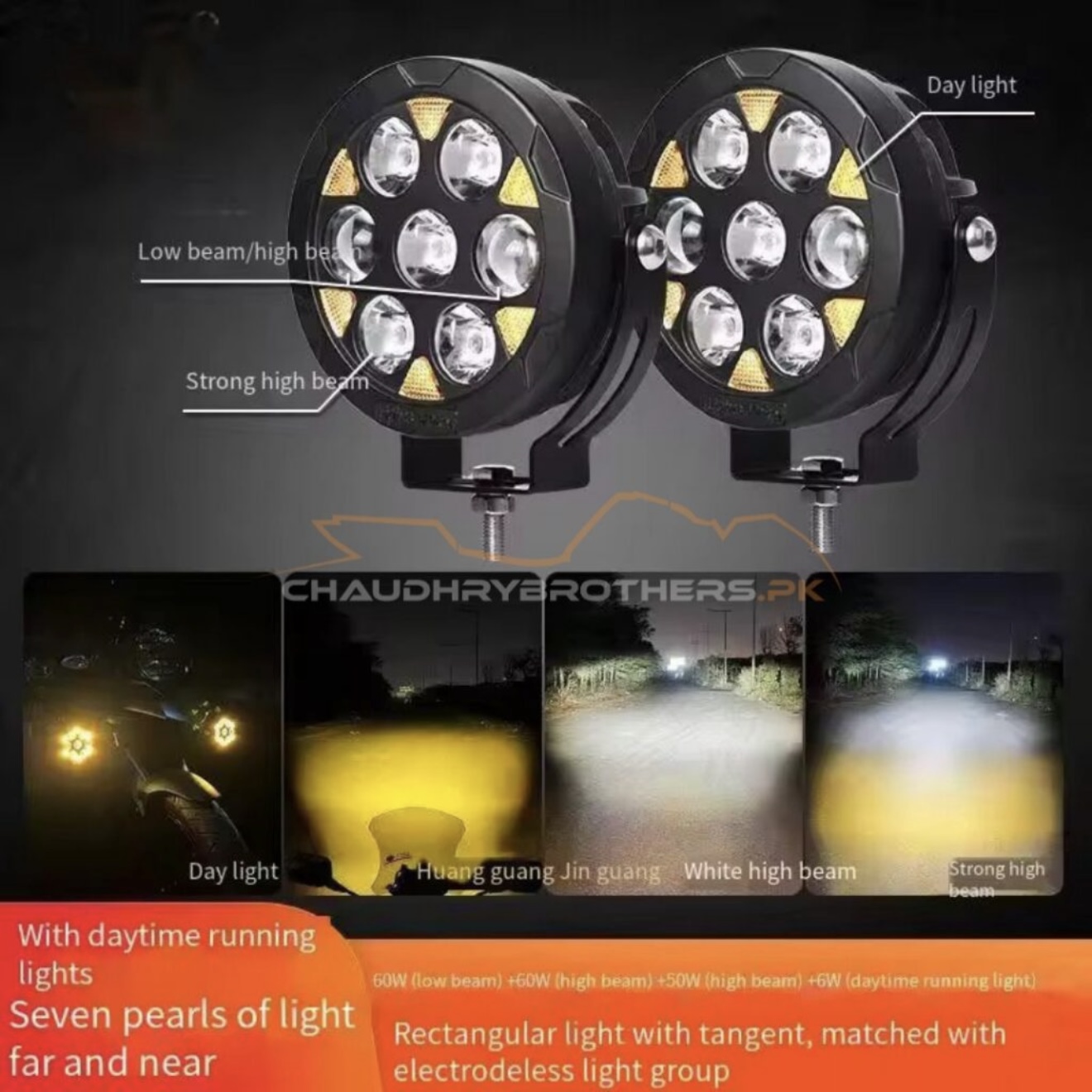 HJG NEW 5+2 LED SMD LIGHTS WITH PROJECTOR LENS-WHITE YELLOW WITH DRL & HARNESS-EXTERNAL-LED-140WATT (EL-42) - Image 5