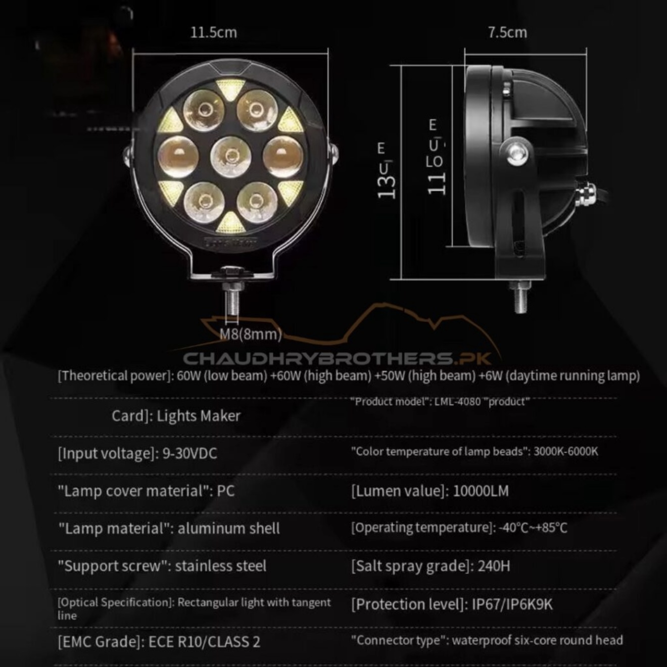 HJG NEW 5+2 LED SMD LIGHTS WITH PROJECTOR LENS-WHITE YELLOW WITH DRL & HARNESS-EXTERNAL-LED-140WATT (EL-42) - Image 8