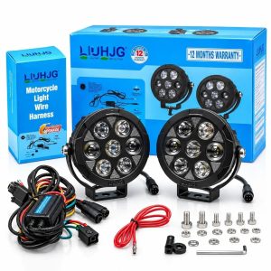 HJG NEW 5+2 LED SMD LIGHTS WITH PROJECTOR LENS-WHITE YELLOW WITH DRL & HARNESS-EXTERNAL-LED-140WATT (EL-42)