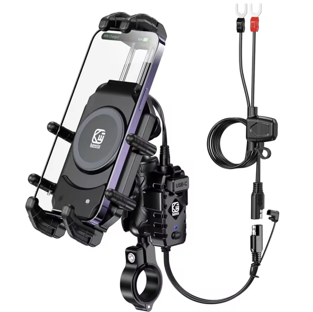 KEWIG MOTORCYCLE MOBILE HOLDER Q1 WIRELESS CHARGING WITH USB-C TYPE FAST CHARGING SHOCKPROOF (MH-06)